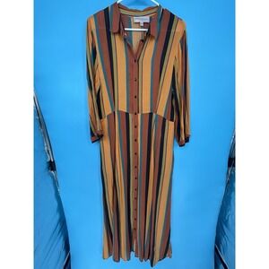Philosophy dress womens 10  fit & flair Stripe Full Button Front long 3/4sleeve